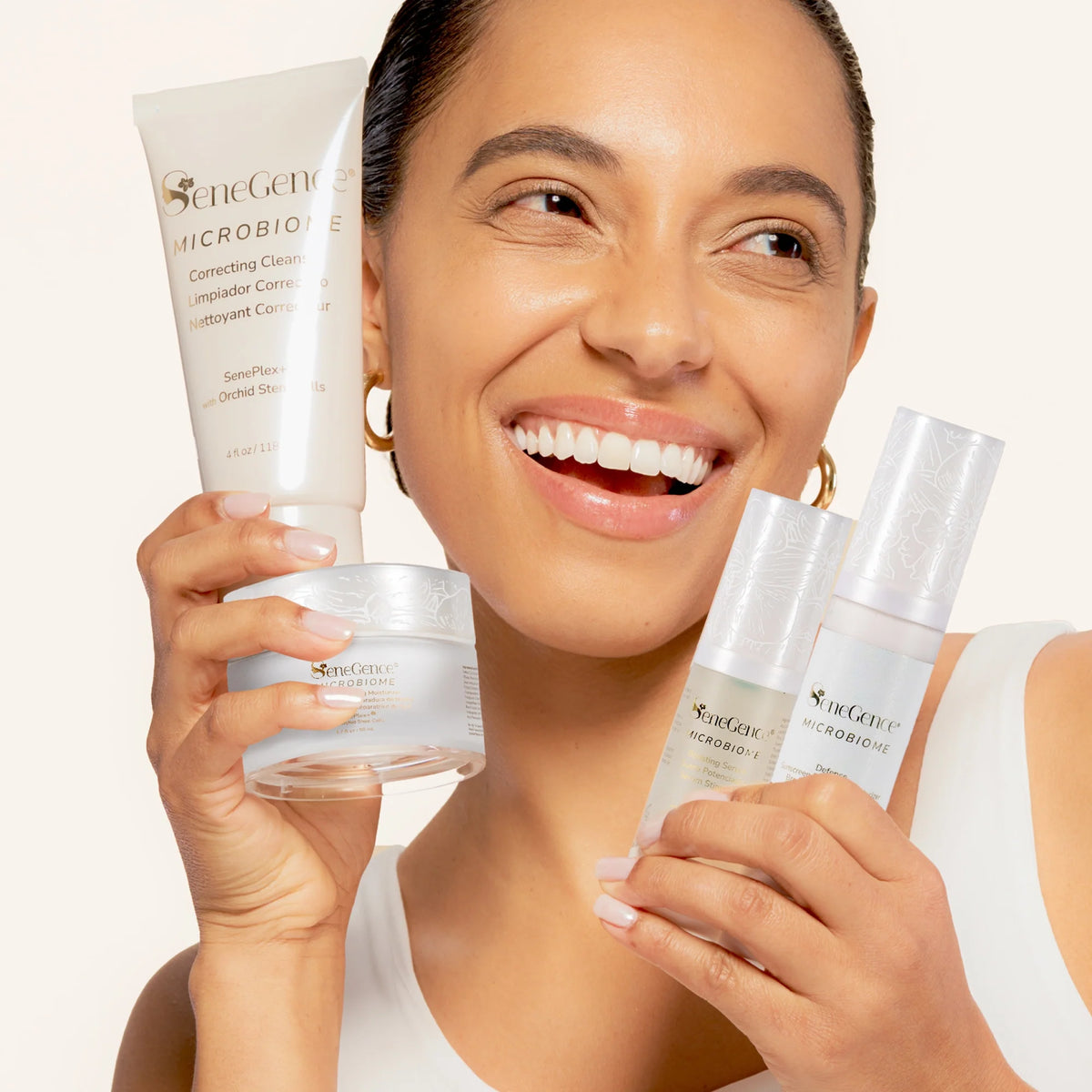 Model holding SeneGence Microbiome set.